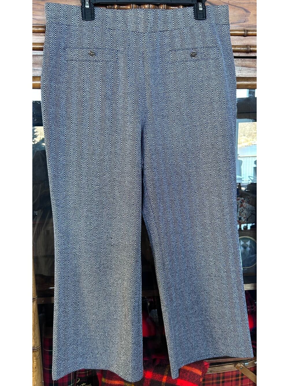 Michael Kors Wide Leg Pull On Trousers Herringbone Black White, Size XL